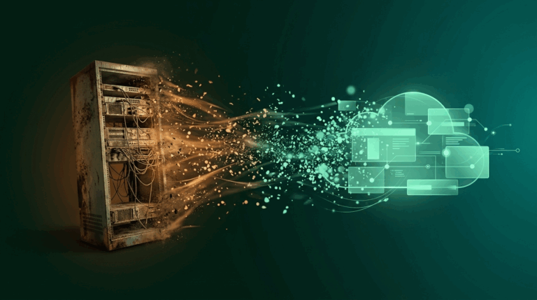 Oude server die transformeert naar moderne cloud infrastructuur