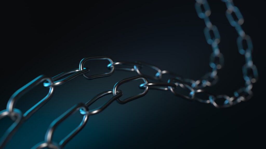 Abstracte metalen ketenschakels als illustratie van vendor lock-in